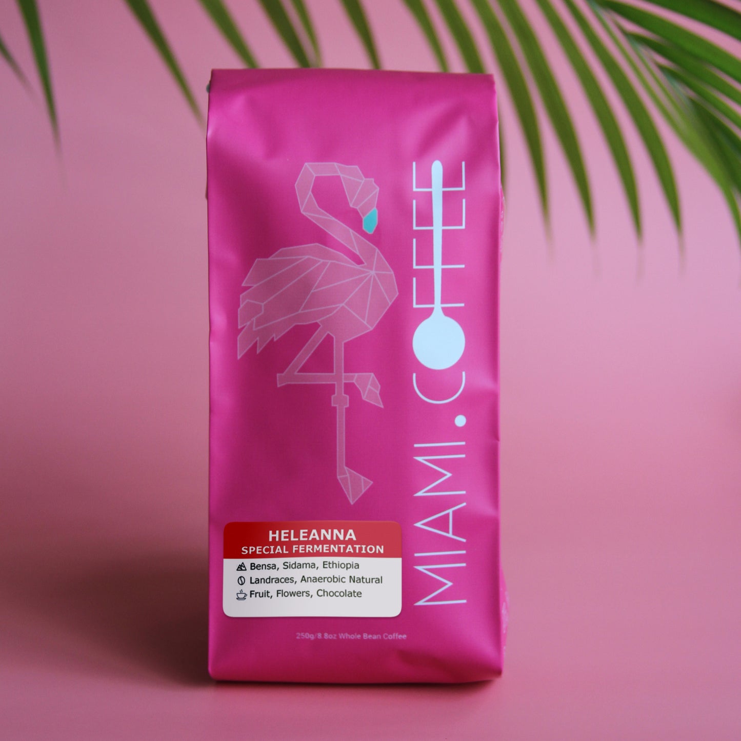 9 ounce bag of Ethiopian Special Fermentation from Heleanna Georgalis, roasted by Miami(dot)Coffee. Coffee is from Bensa Moplaco Station in Sidama Ethiopia. Cultivated Ethiopian Landraces processed using Anaerobic Fermentation techniques.