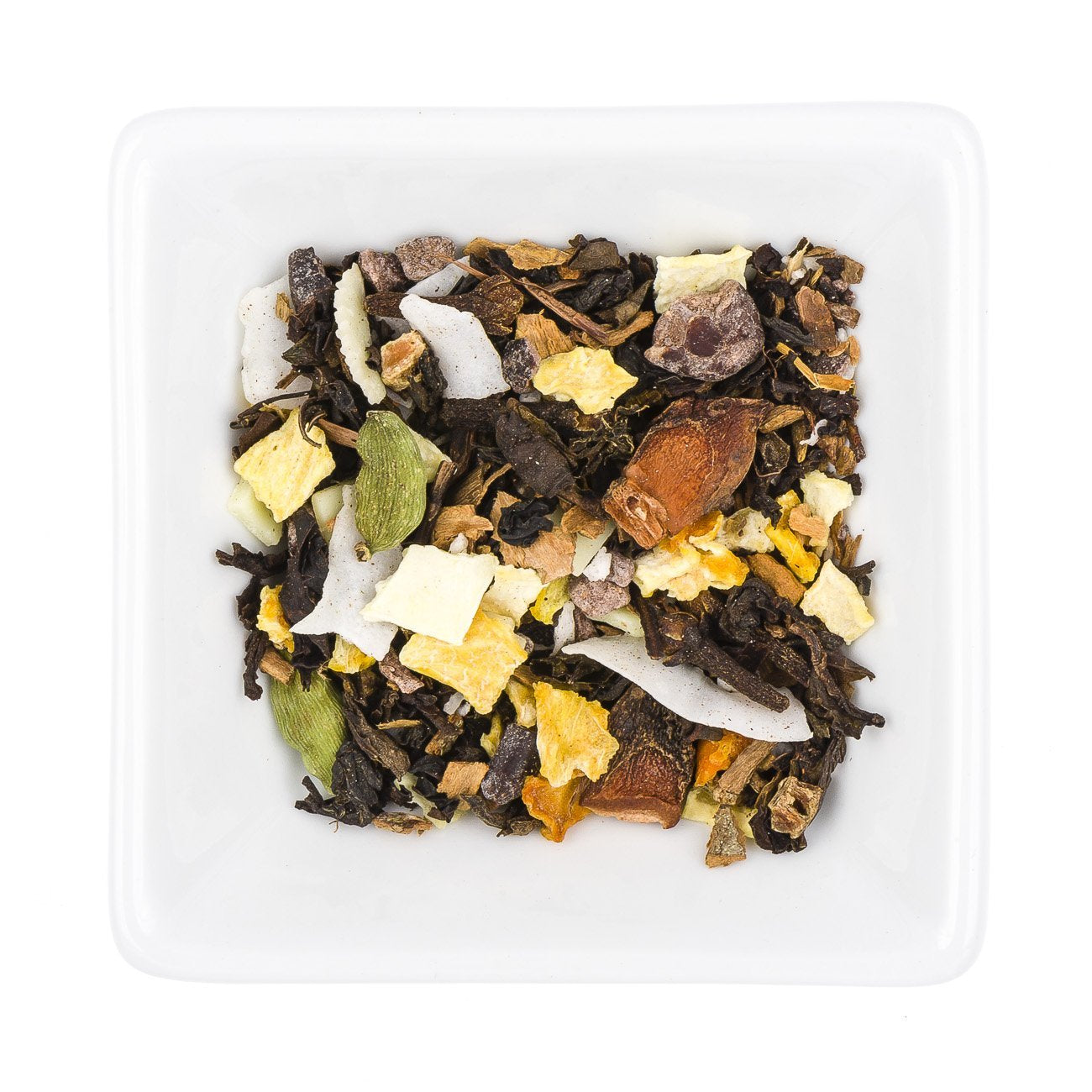Oolong Pumpkin Chai Tea, cinnamon, cocoa beans, carrot, almonds