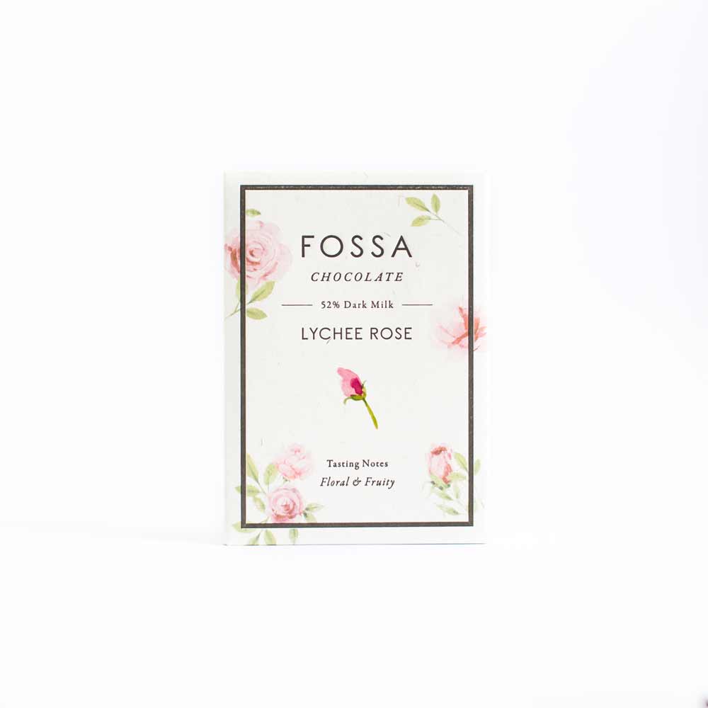 FOSSA LYCHEE ROSE DARK MILK CHOCOLATE, 50G