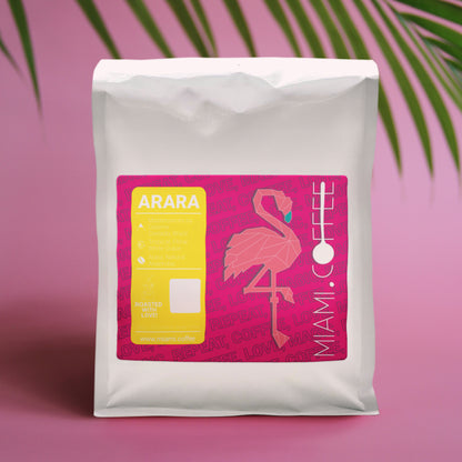 1 Kilogram bag of Arara, Masterpieces by Daterra, Natural Anaerobic Processed coffee from Cerrado, Brazil. Flavor descriptors: tropical, white grape, floral